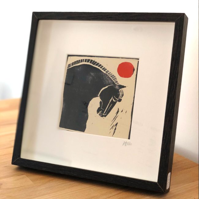 Cheval Tang 03 Soleil Rouge - linogravure - 2018