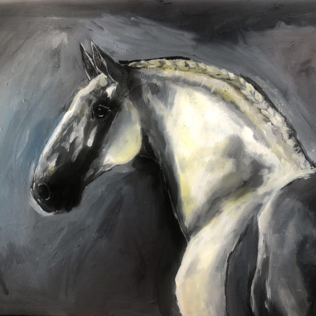 Peinture chevaux intérieur tête lusitanien