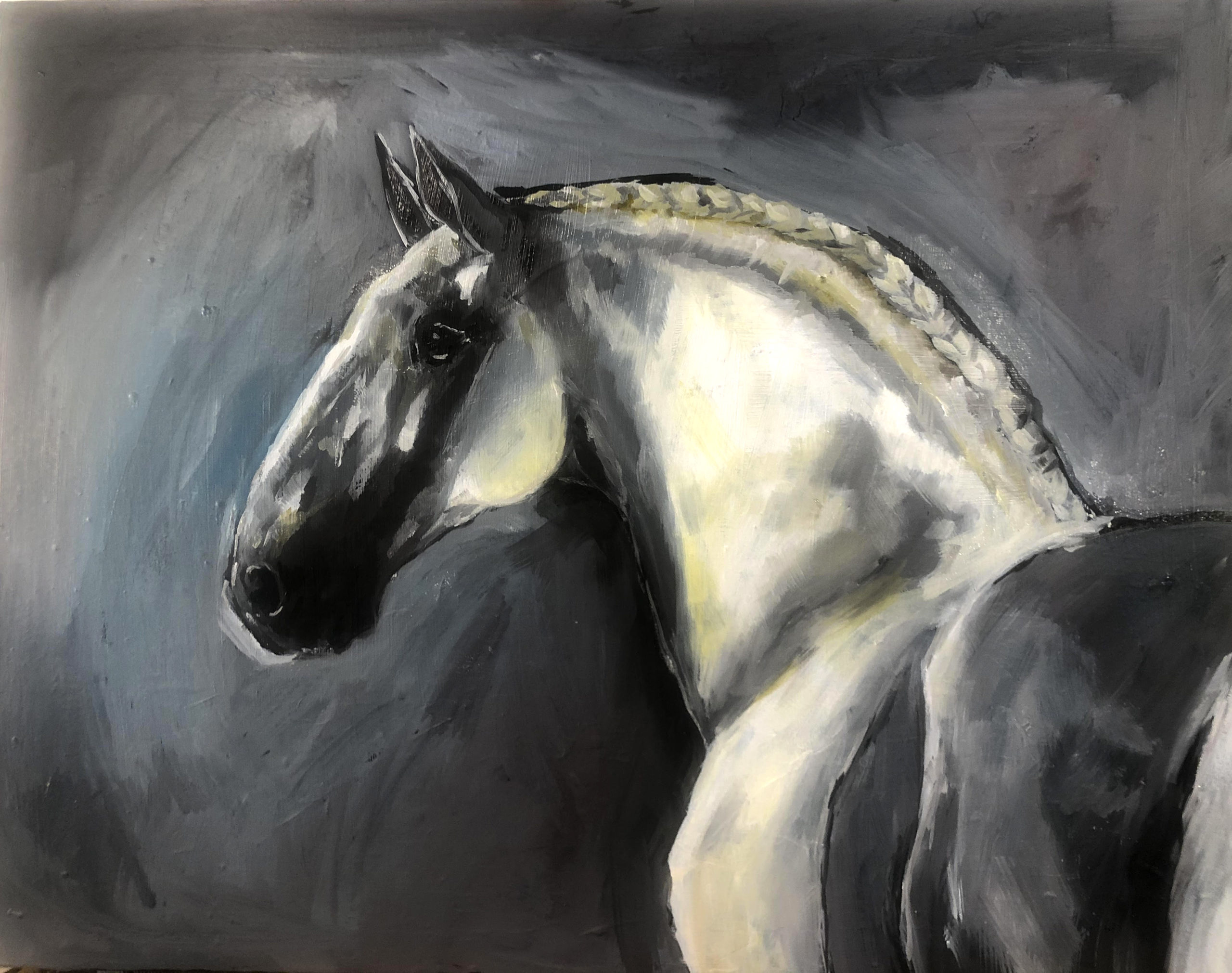 Peinture chevaux intérieur tête lusitanien